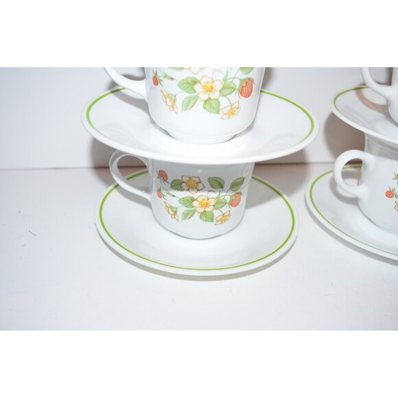 VTG Corelle USA Strawberry Sunday Sundae Coffee Tea Cups Mug Saucers SET OF 4 - Picture 3 of 8